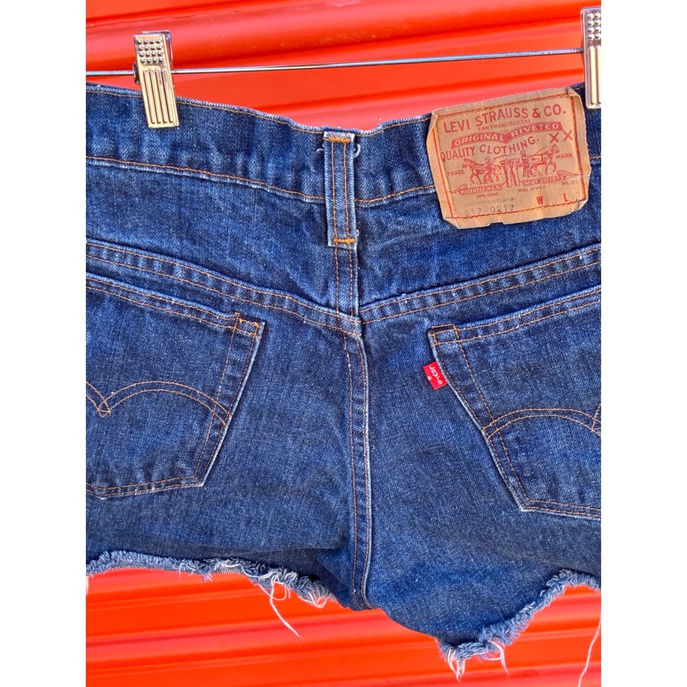 Vintage Levis 517 0217 Cut Off Denim Shorts Made in USA W30 Blue Red Tab
